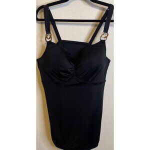 Swim by Cacique Black Underwire Tankini Top Only Medallion Size 42D Adjustable